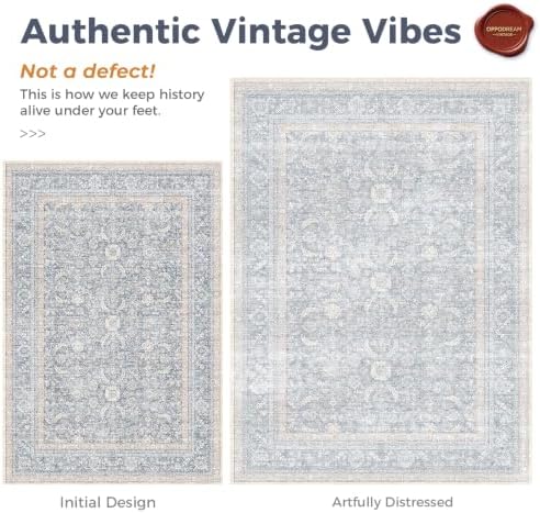 OPPODREAM Vintage Light Blue Area Rugs 4' Round, Rug for Living Room