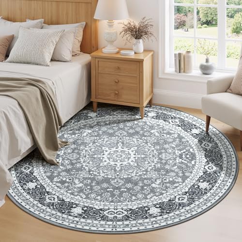 Lessymo 4FT Washable Round Area Rugs for Living Room, Non Slip Circle Rugs