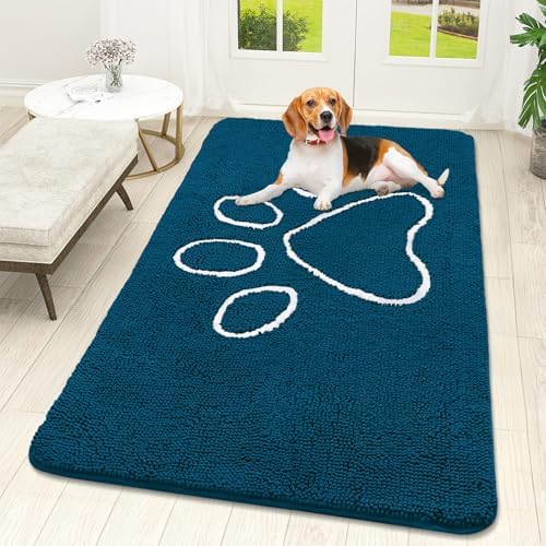 OLANLY Dog Door Mat for Muddy Paws 59x32, Paw Print Design Chenille Mud Mat