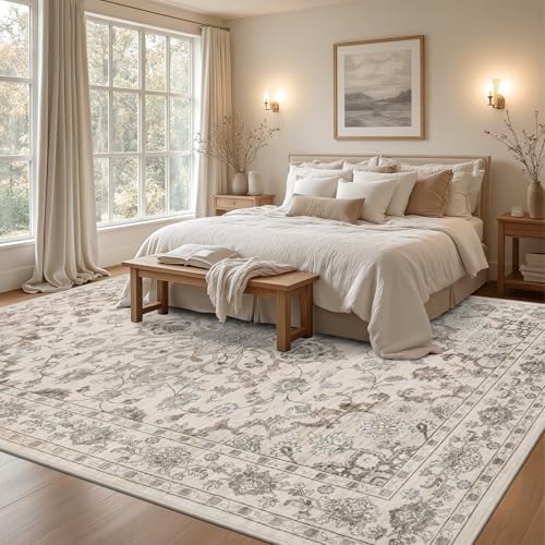 9x12 Area Rugs Living Room: Washable Rug for Bedroom Brown Beige