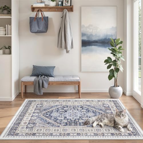 zesthome 3x5 Rug for Entryway,Washable Area Rug,Blue