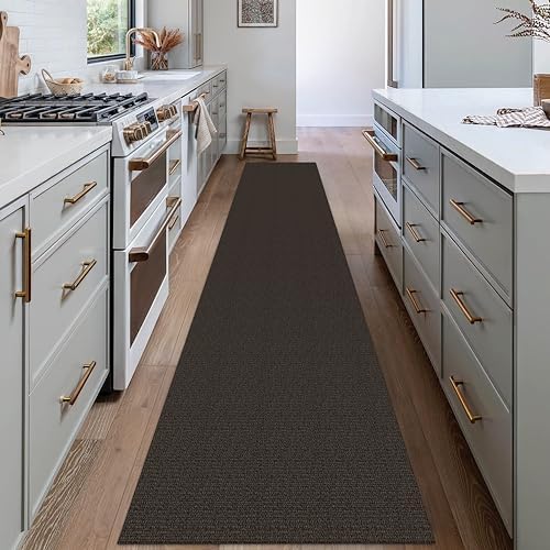 EARTHALL Washable Runner Rug, Non Slip Hallway Rug, 2x12 Ft, Taupe/Coffee