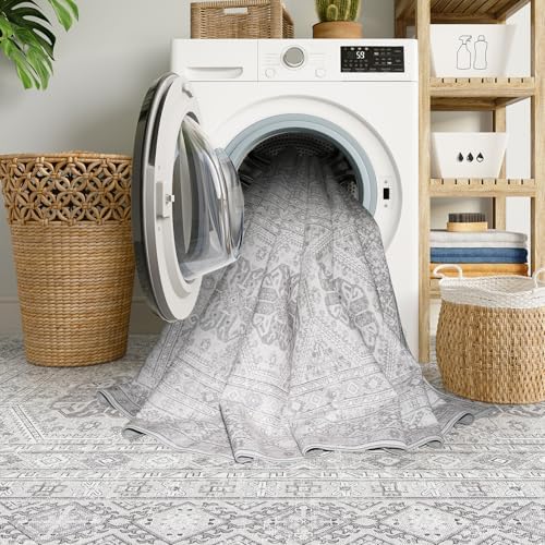 6x9 Area Rug Washable Vintage: Non Slip Living Room Carpet Grey