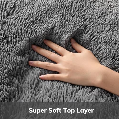Ophanie Round Rug 2Ft Grey Circle Area Rug, Fluffy Fuzzy Bedroom Carpet, Plush Soft Shaggy Indoor Floor Gray Living Room Rugs for Kids Home Decor Aesthetic, Nursery