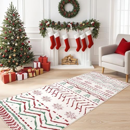 Nakagishi Christmas Rug Kitchen Runner Rugs: 2x6 Washable Boho Neutral Soft Modern Stain Resistant Indoor Floor Carpet Non Slip Throw Carpet for Entryway Kitchen Bedroom Nursery Entry Bedside