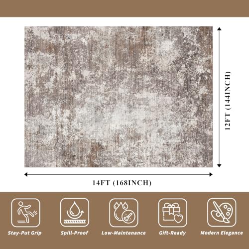 11x15 Extra Large Area Rug Living Room Washable Modern Abstract Brown Beige