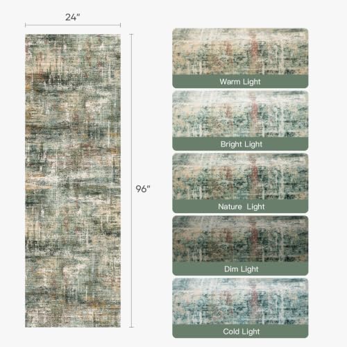 2x 8 Area Rug for Hallways, Abstract Washable Runner Rugs,Coffee/Green