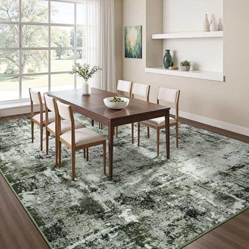 Rugflix 8x10 Area Rugs for Living Room, Washable Dark Green Large Rug