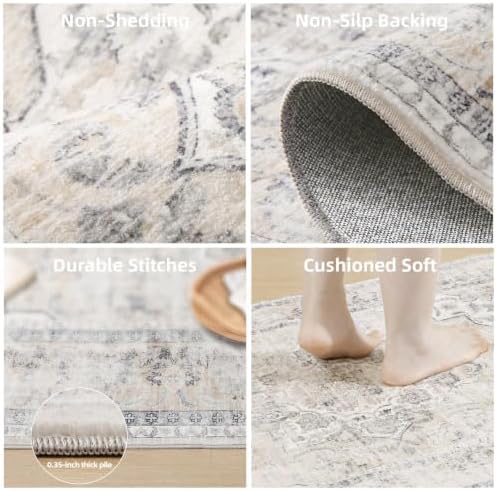 Washable Living Room Area Rug: 4x6 Bedroom Rug Non Slip Soft Boho Carpet