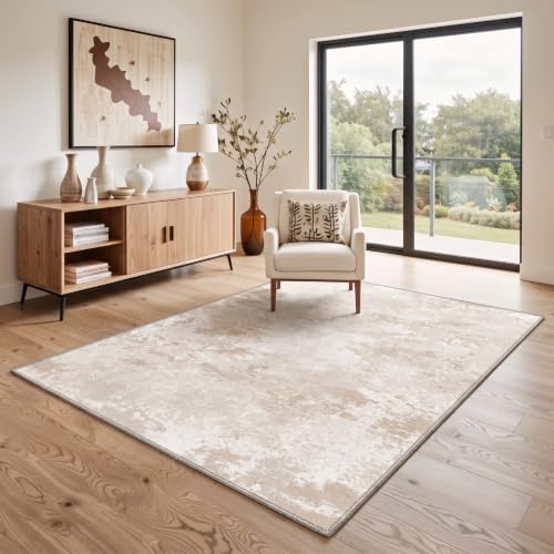 BEIMO Area Rugs 9x12 for Living Room, Beige White Washable Abstract Rug