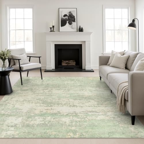Area Rug Living Room: 6x6 Modern Washable Soft Carpet Green Cream