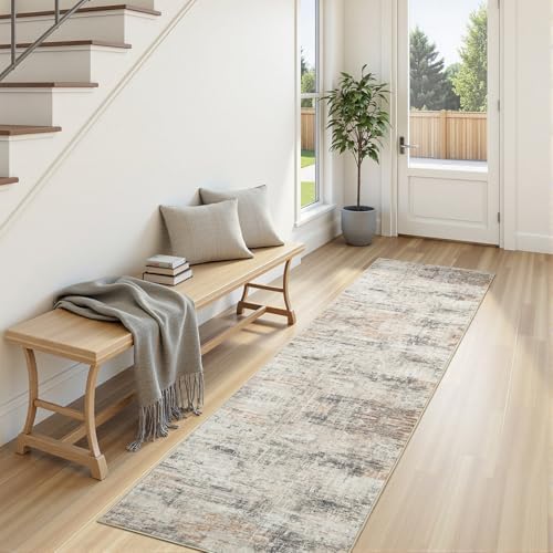 2X8 Area Rug for Hallways, Gold Abstract Washable Non-Slip Runner Rugs