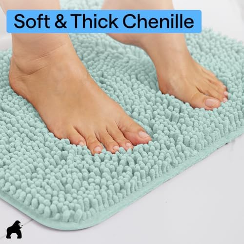 GORILLA GRIP Chenille Bath Rug Mat for Oval Toilet Base, 24x19 Seablue
