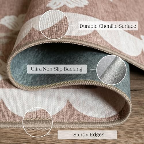 3x4 Floral Entry Rug - Small Washable Indoor Outdoor Mats for Front Door Non-Slip Porch Rug Tan Boho Neutral Farmhouse Throw Rugs for Living Room Bedroom Entryway Kitchen Office Porch Decor