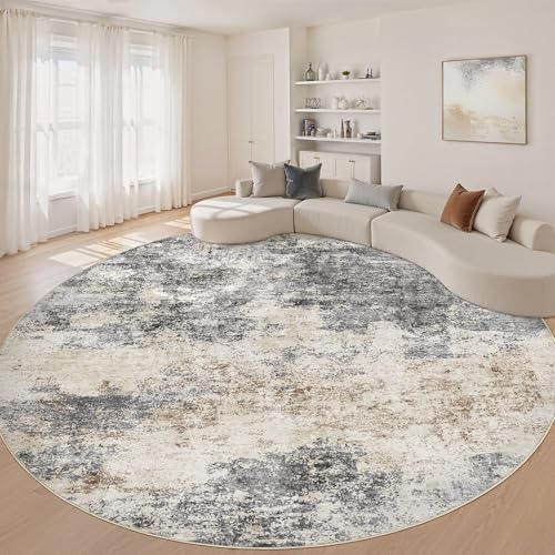 LOONGRUG Round Rug 10x10 Washable Circle Large Neutral Modern Abstract Rug