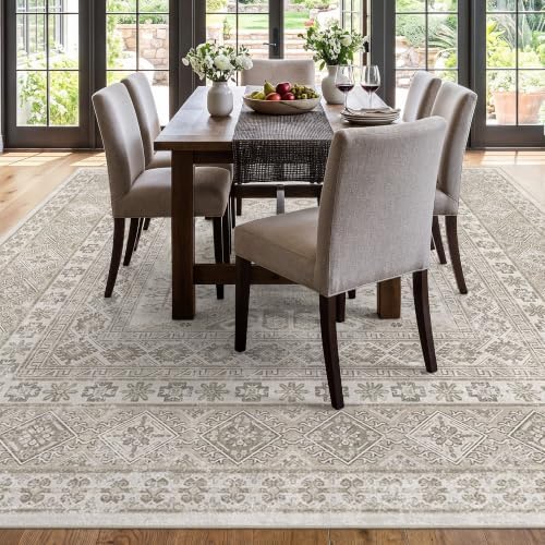 12x12 Square Area Rug Washable: Non Slip Living Room Floor Carpet Beige