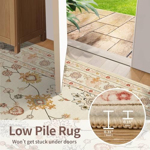 Rugxara 2x10 Beige Floral Runner Rug for Hallways Kitchen