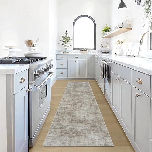 2'6''x8' Runner Rugs Washable Rug: Modern Abstract Hallway Brown Black Carpet
