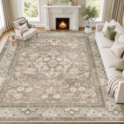 SameBed 9x12 Area Rug Living Room, Vintage Washable Carpet Vintage Brown