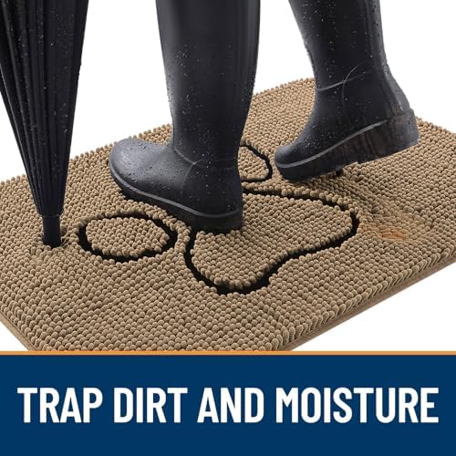 OLANLY Dog Door Mat for Muddy Paws 40x32, Paw Print Design Chenille Mud Mat