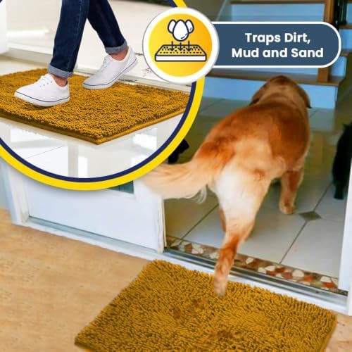 Muddy Mat® | Super Water Absorbent Door Mat Indoor, Microfiber Quick Dry Chenille Entryway Rug, Slip Resistant Front Door Mat, Indoor Mats for Entryway, Machine Washable Pet Rug, Gold 24" x 60"