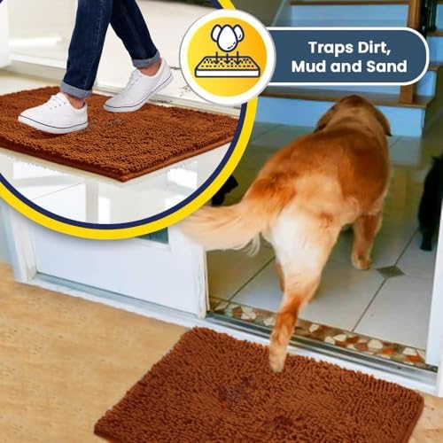 Muddy Mat® | Super Water Absorbent Door Mat Indoor, Microfiber Quick Dry Chenille Entryway Rug, Slip Resistant Front Door Mat, Indoor Mats for Entryway, Machine Washable Pet Rug, Orange 3ft x 3ft