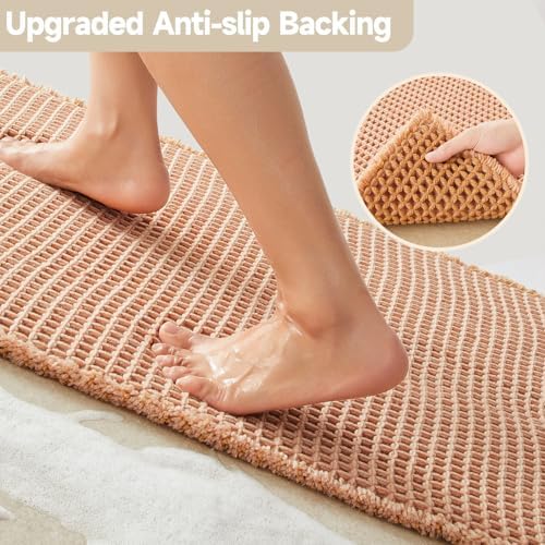 TYUU Waffle Bath Mat, Boho Bathroom Rugs Non Slip, 30x20 Light Peach