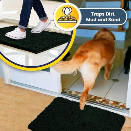 Muddy Mat® | Super Water Absorbent Door Mat Indoor, Microfiber Quick Dry Chenille Entryway Rug,Slip Resistant Front Door Mat,Indoor Mats for Entryway,Machine Washable Pet Rug, Hunter Green 26" x 42"