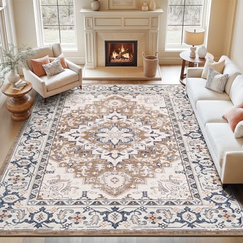 Lofus 8x10 Area Rugs for Living Room Bedroom, Soft Boho Carpet Floral Brown