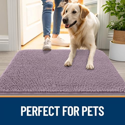 OLANLY Dog Door Mat for Muddy Paws 40x24, Super Absorbent Chenille Mud Mat
