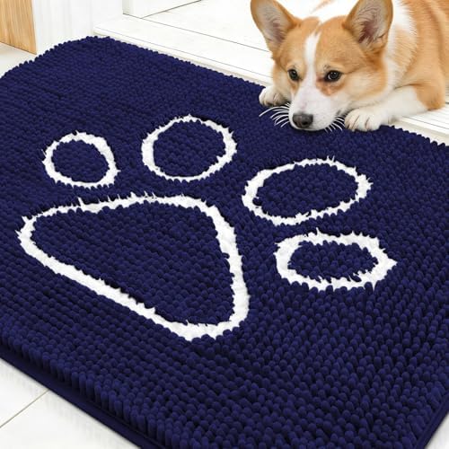 OLANLY Dog Door Mat for Muddy Paws 30x20, Paw Print Design Chenille Mud Mat