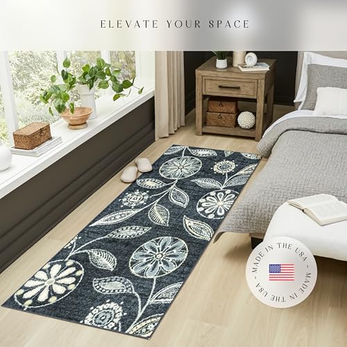 Maples Rugs Reggie Bohemian Floral Print Runner Rug, 2'6 x 8', Persian Blue