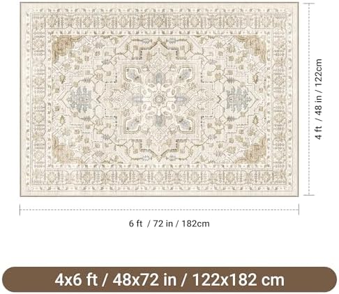 befbee 4x6 Washable Area Rug Non Slip Rug for Living Room Beige