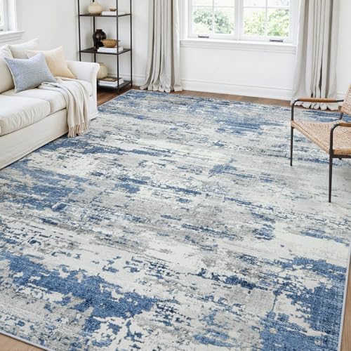 6x9 Area Rugs for Living Room Large Washable Abstract Rug Grey/Blue
