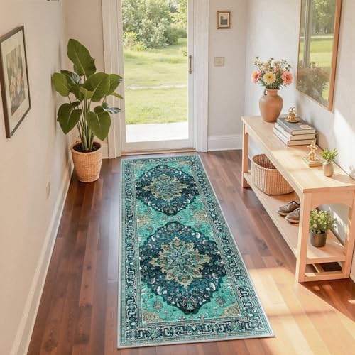 RELEANY Washable Area Rug, Runner 2'x6', Teal