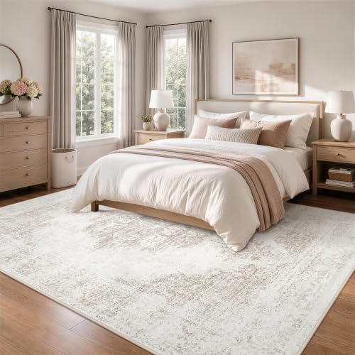 6x9 Washable Area Rugs for Bedroom Beige Ivory Non-Slip Rug