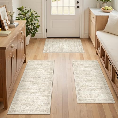 Kitchen Rugs Sets of 3, 2x3 2x4 2x5 Rug Runner,Beige