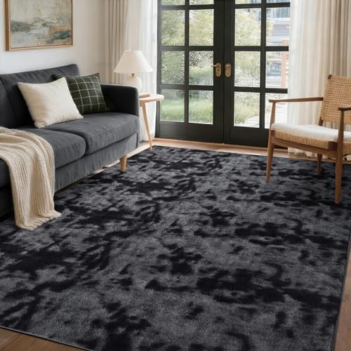 4x6 Tie-dye Dark Grey Area Rug Non-Slip Washable for Bedroom Living Room