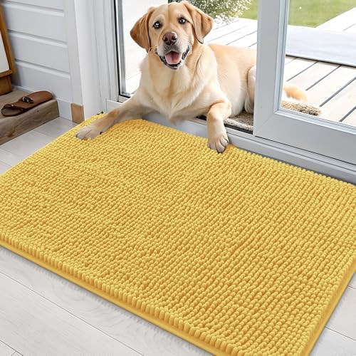 OLANLY Dog Door Mat for Muddy Paws 36x24, Super Absorbent Chenille Mud Mat