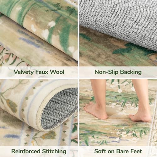 Lessymo 5 x 7 Washable Area Rugs for Living Room,Soft Non Slip Beige Sage