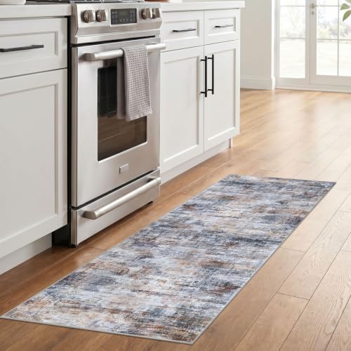 IOHOUZE Abstract Runner Rug 2x6 Ft Washable Runners for Hallways, Non Slip Kitchen Runner Soft Printed Faux Wool Entryway Runner Indoor, Modern Abstract Floor Carpet for Hall Bedroom, Orange Grey