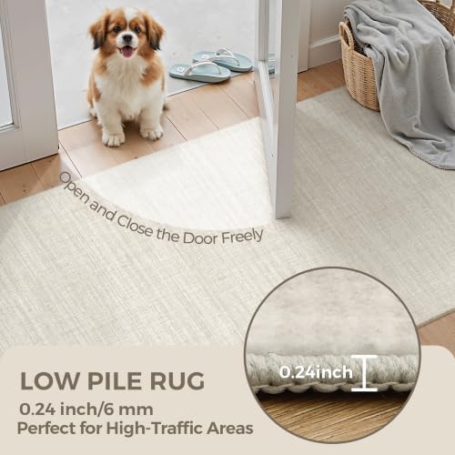 5x7 Area Rugs for Living Room,Large Washable Rug,Beige