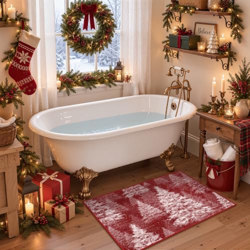 Madane Christmas Rug 2x3 for Entryway, Washable Xmas Tree Soft Door Mat Red