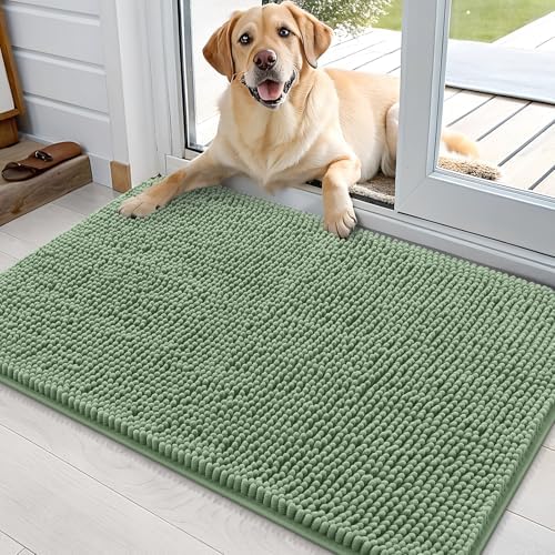 OLANLY Dog Door Mat for Muddy Paws 35x24, Super Absorbent Chenille Mud Mat