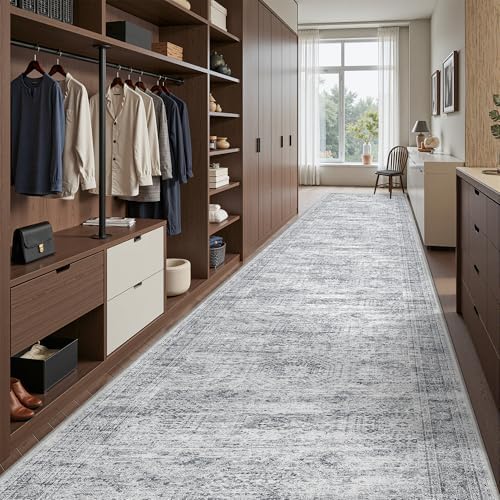3x14 Runner Rug Non Slip,Washable Hallway Runner Rug,Grey
