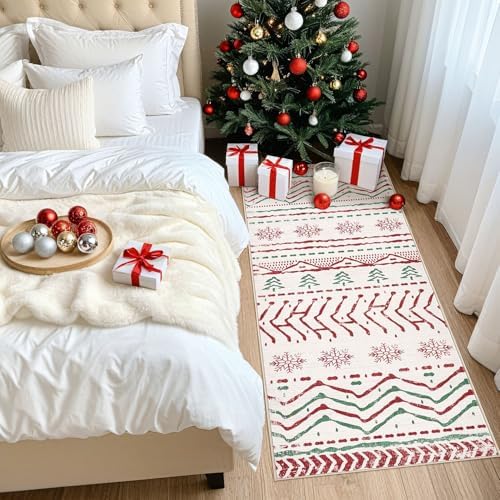 Nakagishi Christmas Rug Kitchen Runner Rugs: 2x6 Washable Boho Neutral Soft Modern Stain Resistant Indoor Floor Carpet Non Slip Throw Carpet for Entryway Kitchen Bedroom Nursery Entry Bedside