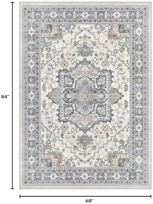 UERMEI 5x7 Area Rug Living Room Rugs - Washable Vintage Soft Large Rug Indoor Floor No Slip Rug Carpet for Bedroom Farmhouse Under Dining Table Home Office Decor - Grey-Orange