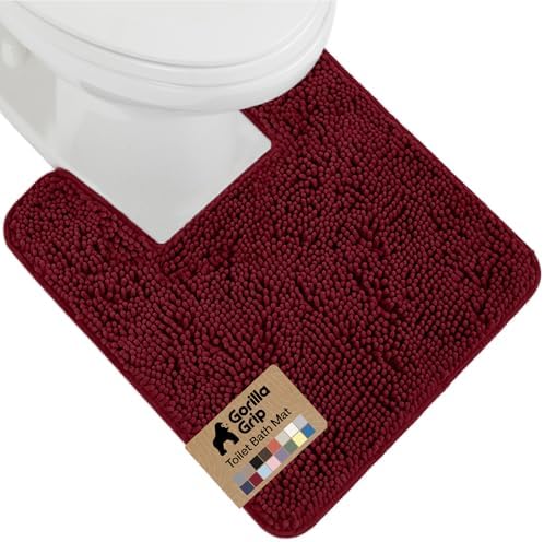 GORILLA GRIP Chenille Bath Rug Mat for Square Toilet Base, 24x19 Burgundy