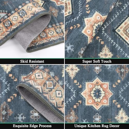 HEBE Boho Kitchen Rugs Set of 3, Non Slip Washable Kitchen Mats for Floor