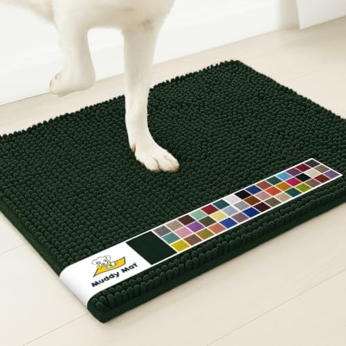 Muddy Mat® | Super Water Absorbent Door Mat Indoor, Microfiber Quick Dry Chenille Entryway Rug,Slip Resistant Front Door Mat,Indoor Mats for Entryway,Machine Washable Pet Rug, Hunter Green 22" x 36"